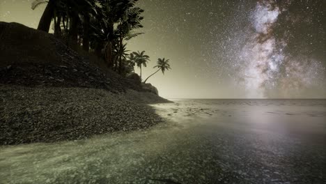 Wunderschöner,-Fantasievoller-Tropischer-Strand-Mit-Milchstraßenstern-Am-Nachthimmel